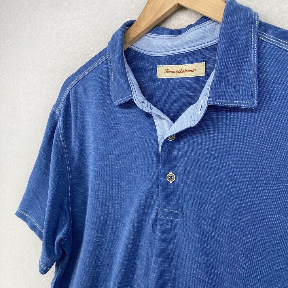TOMMY BAHAMA Shirt Mens L Modal Blend Slub Golf Polo Short Sleeve Jersey Blue